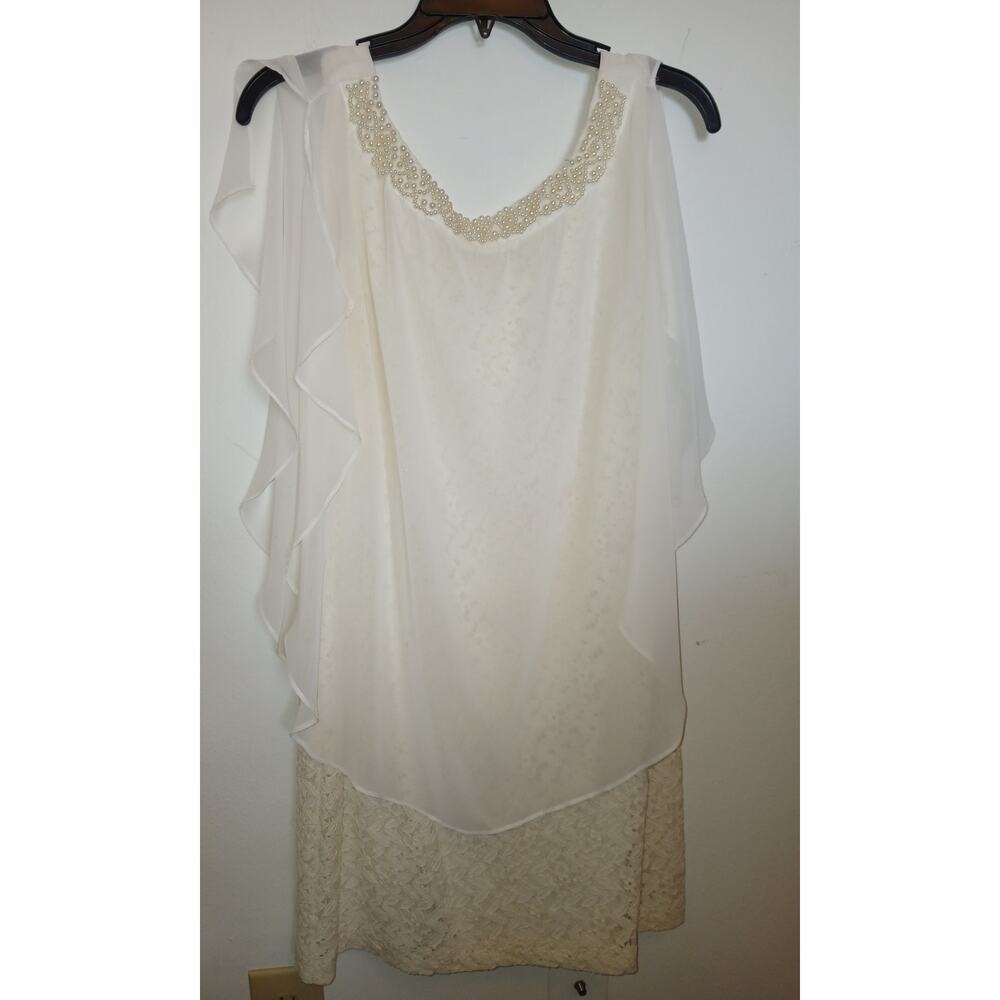 New SD Collection White Ivory Chiffon Overlay 2nd Wedding Dress 12P 12 Petite